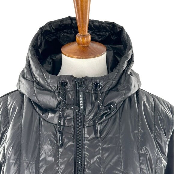 Guess Black Puffer and Softshell Hooded Parka Jacket Women's Size XL - Picture 5 of 10